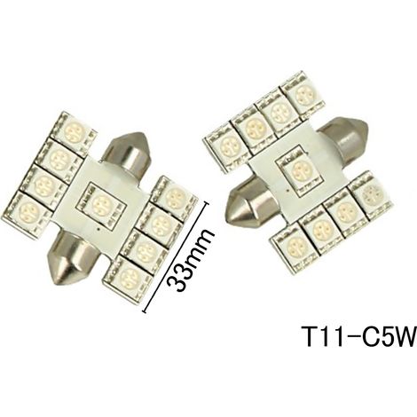 Coppia 2 Lampade Led T11 C5W Siluro 33mm Con 9 Smd 5050 Colore Blue Blu 12V 1W