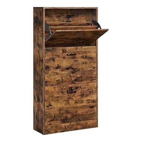 Meuble à chaussures à 3 abattants, meuble de rangement en bois à 3 niveaux, parfait pour entrée étroite, couloir, salon, chambre, 60 x 24 x 120 cm (L x l x H), marron rustique LBC030x01 (1/5)