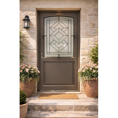Porte D'entrée Bois Vitrée Elodie Gris Quartz, H215 X L90 Cm Côte Tableau P.droit (poignee, Barillet Ref 010403fp) Gd Menuiseries