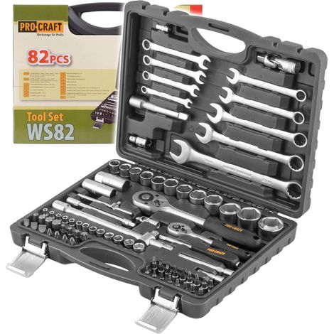 Set di chiavi a bussola Procraft WS82, 82 pezzi, 1/4" / 1/2" cricchetto / chiave / bussola / inserti + valigetta