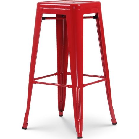 Barhocker aus glänzend rotem Metall im Industriestil – ohne Rückenlehne – Höhe 76 cm
