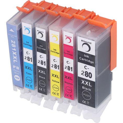 Tintenpatrone 280 281 Smooth Output Patronen-Kombipack Ersatz für PIXMA TS702 TR7520 6 Farben BK BK CMY PB (1/5)