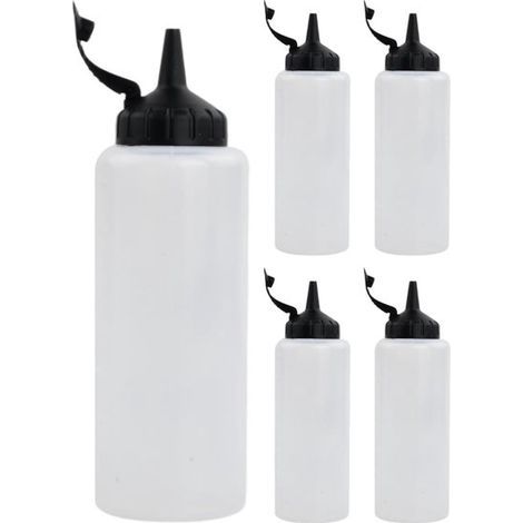 Flacons souples doseurs blancs lot de 5 × 350 ml, bouchon à vis noir, flacon alimentaire pour sauces, huile, mayonnaise, cuisine et grillades (1/5)