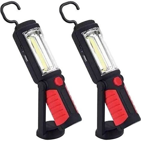 Lot de 2 Lampe de poche LED mains libres ,Lampe de travail LED COB 3W 2 en 1 Camping/Randonnée/Voiture/Garage/Atelier Torche Deux modes d'éclairage Rouge (1/5)
