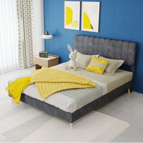 Polsterbett 140x200 cm mit Kopfteil Stoff Grau Metall OKMYHOME (1/5)