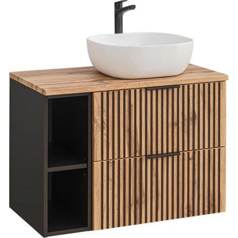 Ensemble KINOKO : meubles sous vasque 80cm + plan vasque + vasque à poser carrée arrondie blanche
