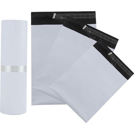 Plastic Expedition Envelope, 30 Pieces, Opaque, Self-Adhesive, Waterproof, Tear Resistant (20X30/25X35/35X45, White) (1/5)