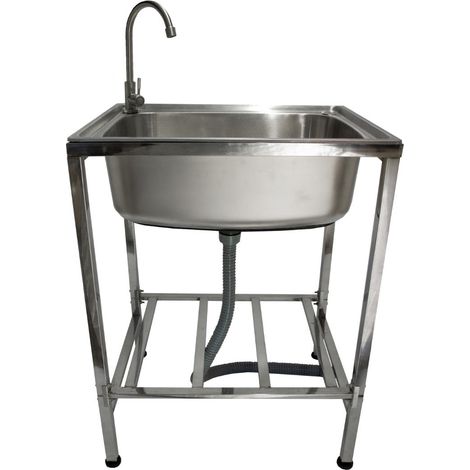 Monster Shop – Évier portable en acier inoxydable 60 cm – Bec pivotant 360° – Tuyau d'évacuation 1 m – Pieds réglables pour stabilité – Idéal camping et glamping