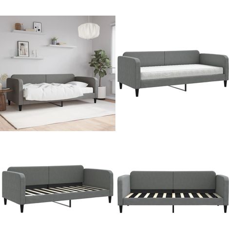 Sofá cama con colchón tela gris oscuro 90x190 cm - Colchón de espuma - Sofá cama 2 en 1