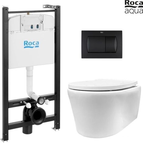 Bastidor empotrado ROCA Active Pack con cisterna y pulsador negro mat, con inodoro suspendido Rimless LIA blanco br de AzulBath (1/5)