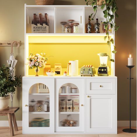 Küchenschrank 120/35/167 cm weiß mit LED, Glasschiebetüren und verstellbaren Einlegeböden (1/5)