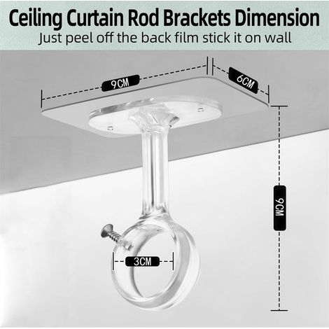 Lot de 6 supports de tringle à rideaux pour plafond (adhésifs, charge lourde) – Sans perçage – Crochets réglables pour voilages (1/3)