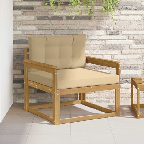Canapé de jardin 1 place en bois d’acacia massif blanc avec coussins beiges, 18.2kg - PANGIVO (1/5)