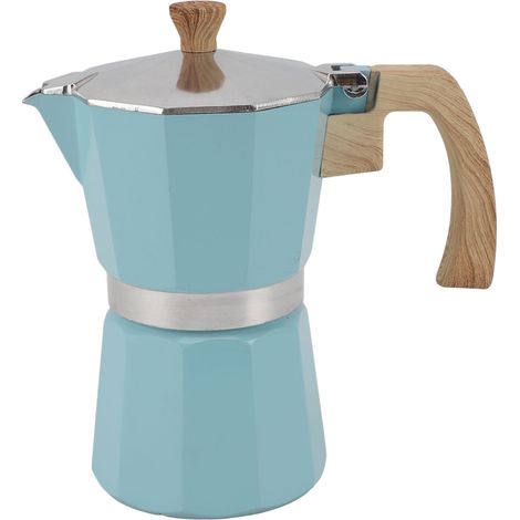Cafetière Italienne Moka Aluminium 6 Tasses 300ml Classique Extraction Authentique Arômes Intenses Couleur Bleue Design Compact (1/5)