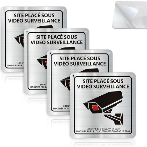 Autocollant Panneau Video Surveillance Aluminium Adhesif 15×15cm, Pancarte Site Sous Camera Surveillance Adhesive, Avec Trous Percés (1/5)