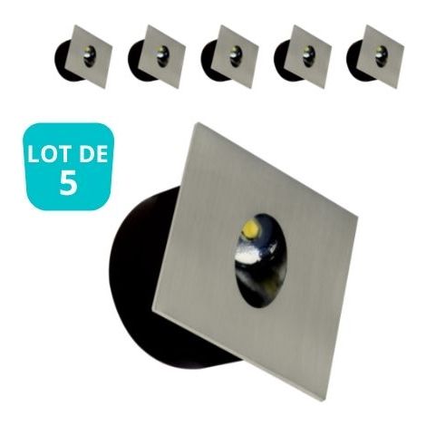 Lot de 5 Spots LED muraux carré mat chrome 3W 4000K