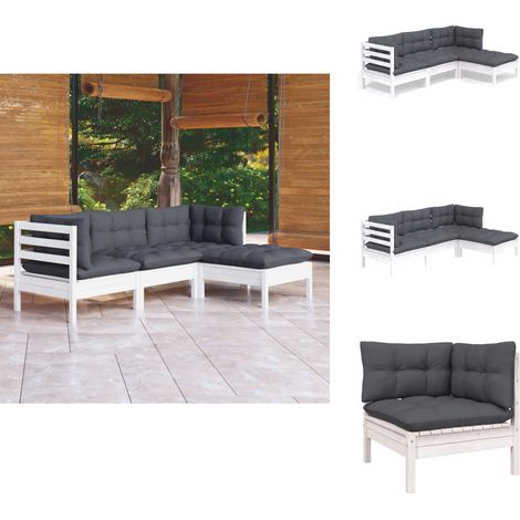 Salon de jardin 4 pcs avec coussins blanc bois de pin - Ensemble Salon De Jardin - Salon De Jardin Bois - Mobilier De Jardin - Set Salon De Jardin - Meubles De Jardin (1/5)