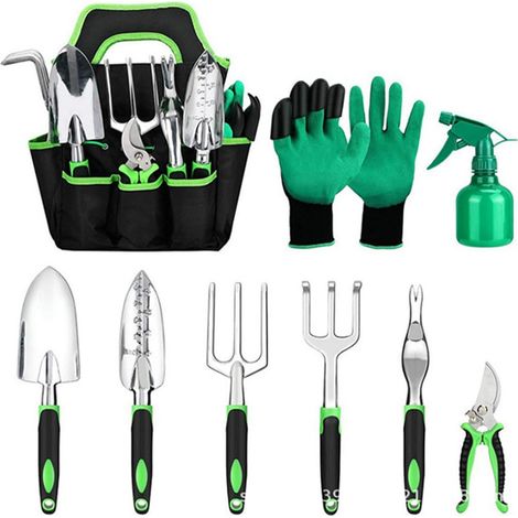 Gartenset, 9 rostfreie Werkzeuge mit Aufbewahrungstasche, Handwerkzeug-Geschenkset, leistungsstarke Gartengeräte, ideales Geschenk für Frauen und Männer