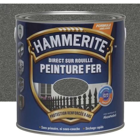 Peinture antirouille pour métal – Application directe sur rouille – Finition forgé gris zinc – 2,5 L – Technologie Dualtech pour protection renforcée – Hammerite (1/3)