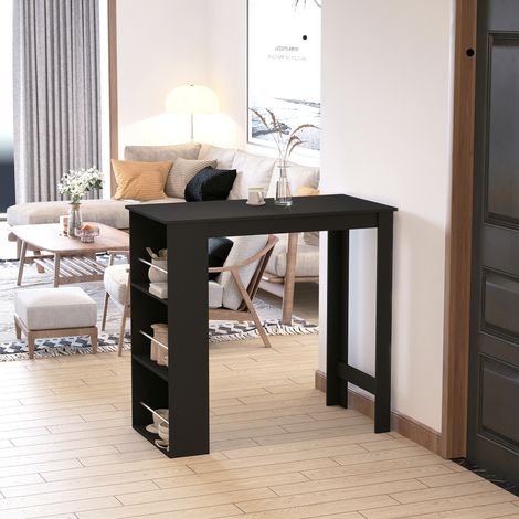 Mesa Alta de Bar, Mesa de Cocina con 3 Estantes Laterales, Estilo Moderno, para Comedor, Salón, 112x57x106 cm, Negro (1/5)