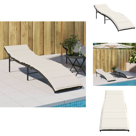 Chaise longue avec coussin noir 55x199x50 cm résine tressée - Chaises Longues - Transats - Lit De Bronzage - Mobilier De Jardin - Chaises Extérieures (1/5)