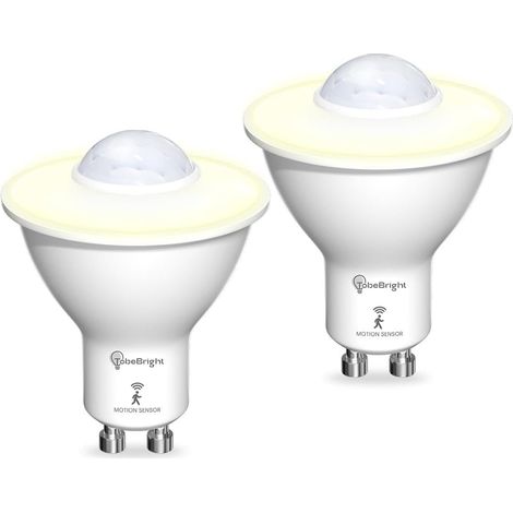 Ampoule de Lumière de Mouvement, GU10 PIR Ampoule de Capteur de Lumière 5W, Blanc Chaud 3000K, Auto on/off Lampe de Sécurité pour Escalier, Garage, Couloir(2 Paquets) (1/5)