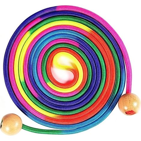 Children's Skipping Rope 2.8 m Rainbow Adjustable with Wooden Handle Braided Cotton Rope for Boys Girls Fitness Training Exercise Outdoor Activities Outdoor Play (1/5)