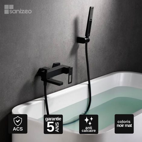 Mitigeur Bain/Douche noir mat Pommeau Anti-Calcaire - Design Moderne et Économie d'eau - Kit Complet SUECIA IMEX (1/4)