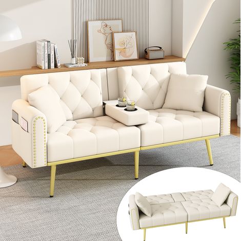 Sofá cama convertible 175x80x73,5 cm de terciopelo beige, ahorra espacio (1/5)
