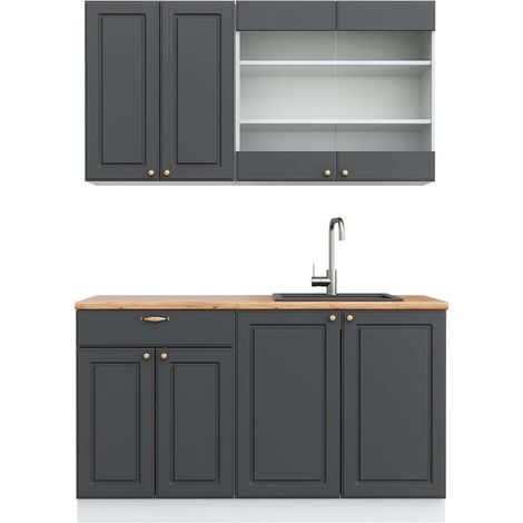 Cucina completa Fame-Line, Antracite-Oro/Bianco, 140 cm , PL Rovere, Vicco