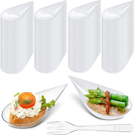 100 Pièces Assiettes À Apéritif en Plastique avec Fourchettes. 5CM Plats de Dégustation de Desserts en Forme de Bols D'apéritifs Parfaits Transparents Assiettes de Service Réutilisables (1/5)