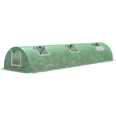 Pour petits espaces extérieurs protégez vos plantes serre tunnel potager 300x80x45cm bâche PE et 5 fenêtres acier époxy vert (1/5)