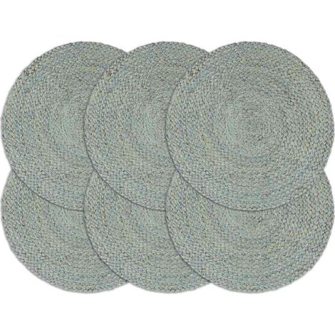 133841 vidaXL Placemats 6 pcs Plain Olive Green 38 cm Round Jute (1/4)