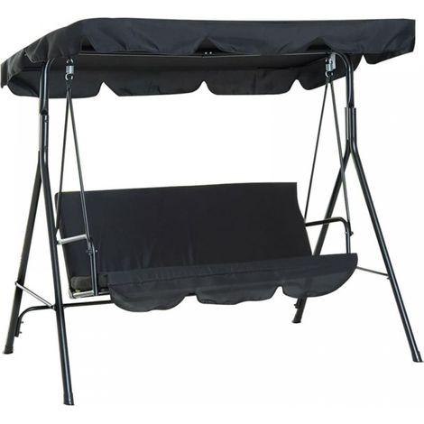 3 Seater Outdoor Swing Chair, Swing Canopy Waterproof Cover 3 Person Outdoor Chair Cover (Swing Chair Not Included) (Black,190x132x15cm) (1/3)