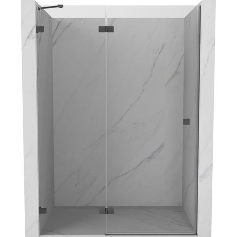 Mexen Lunar porta doccia a battente sinistra 135 cm, trasparente, grigio canna spazzolato - 834-135-000-66-00-L (1/5)