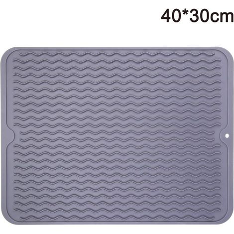 Tapis égouttoir à vaisselle en silicone écologique 40 x 30 cm, réutilisable, antidérapant et résistant à la chaleur, séchage rapide, compatible lave-vaisselle (1/5)