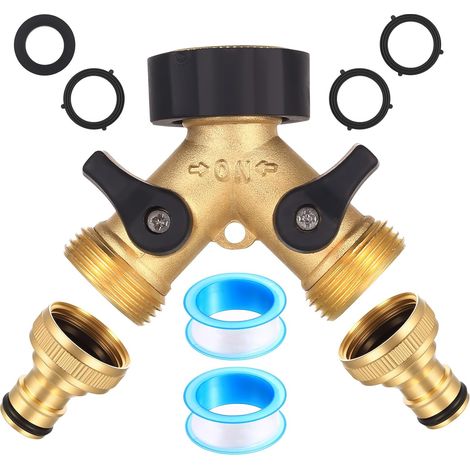 Raccord en Y Laiton 3/4" 2 Voies Interrupteur Double, pour Robinet d'Eau, Tuyau d'Arrosage, Machine à Laver, Répartiteur (1/5)