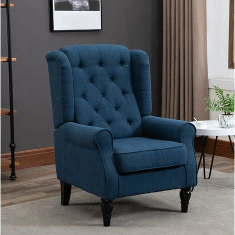 MEUBLIV sillón orejero 74 x 86 x 102 cm azul – respaldo capitoné, 1 plaza (1/5)