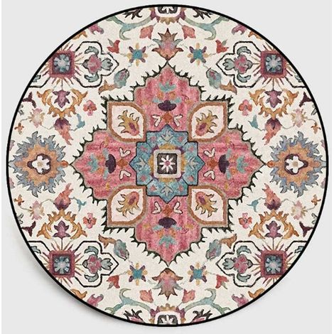 Tapis Rond 100cm Motif de Fleurs Colorées Tapis Bohème Décoratif Salon Chambre Mandala Imprimé Tapis Rond Vintage Boho Intérieur et Extérieur (1/5)