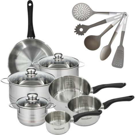 Lot de poêle 24 cm, 3 Faitouts 16/20/24cm & 3 Casseroles 12/16/20cm Fackelmann Geneva et 5 ustensiles (1/5)