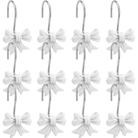 Lot de 12 Crochets Décoratifs pour Rideau de Douche avec Noud Papillon, Anneaux Métalliques pour Salle Bain Chambre Bébé Chambre d'enfant Décoration Artistique (Blanc) (1/5)