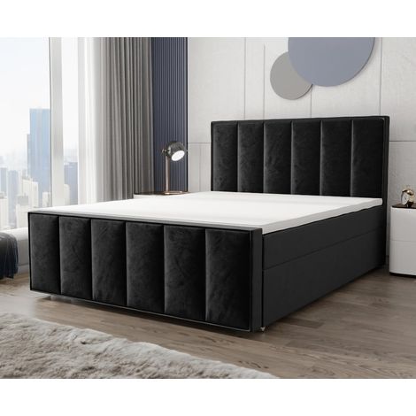 Lit Capitonné Aura - Noir - 180x200 Cm - Lit Moderne - Lit En Velours - Matelas À Ressorts Bonnell (1/3)