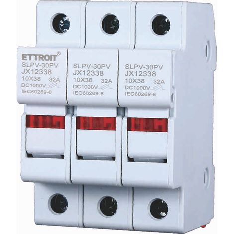 ETTROIT JX12338 Porte-fusible Support pour fusibles cylindriques Base RT18-32 32A 3P DIN 10 x 38mm AC/DC