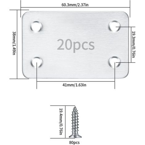 Flache, perforierte Montageplatten – 20er-Pack – 1,5 mm Edelstahl – Silber – 38 x 60 mm mit 5-mm-Bohrungen zur unauffälligen Befestigung