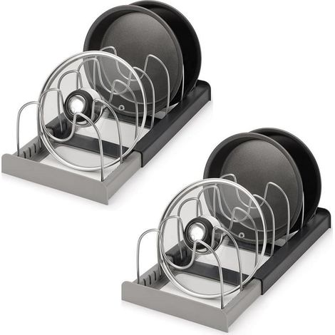 Ensemble de 2 supports réglables pour couvercles de casseroles, organisateur de couvercles de cuisine, extensible, parfait pour les casseroles, poêles et couvercles (1/5)
