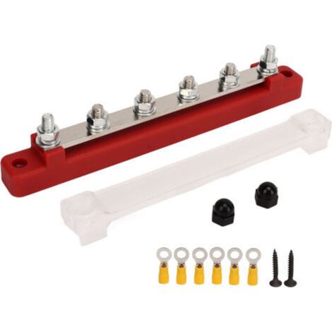 Bornier de Distribution d'énergie à 6 postes avec couvercle anti-poussière, goujons M6 DC12V à 48V 150A pour voitures, bateaux, camping-cars rouge (1/5)