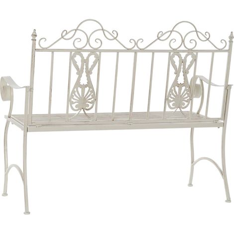 Banc de jardin en métal coloris blanc vieilli - Longueur 118 x Profondeur 53 x hauteur 98 cm -PEGANE- (1/5)