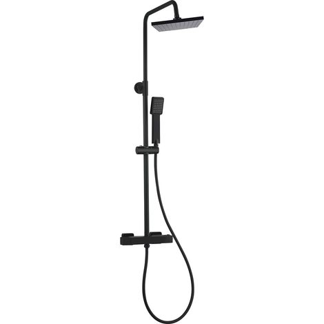 Columna de Ducha K2O Chillout Sea 83-119cm Diseño Cuadrado Negro Mate - Grifo Termostático, Altura Regulable, Ducha de Mano (1/5)