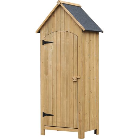 easycomfort casetta in legno da giardino con anta, armadio da esterno porta attrezzi da giardino con 3 mensole, 77.5x54.2x179.5cm (1/5)