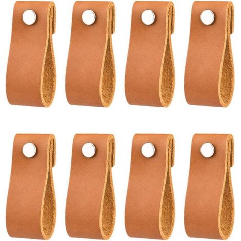 Ledergriffe für Möbel, 6,2 cm, handgefertigte Vintage-Ledergriffe für Küchen-, Badezimmer- und Schrankmöbel (Café, 8 Stück) (1/4)